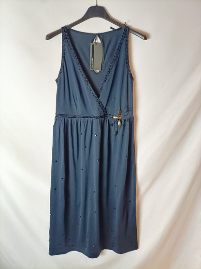 ARMAND BASI. Vestido azul abalorios  T.s