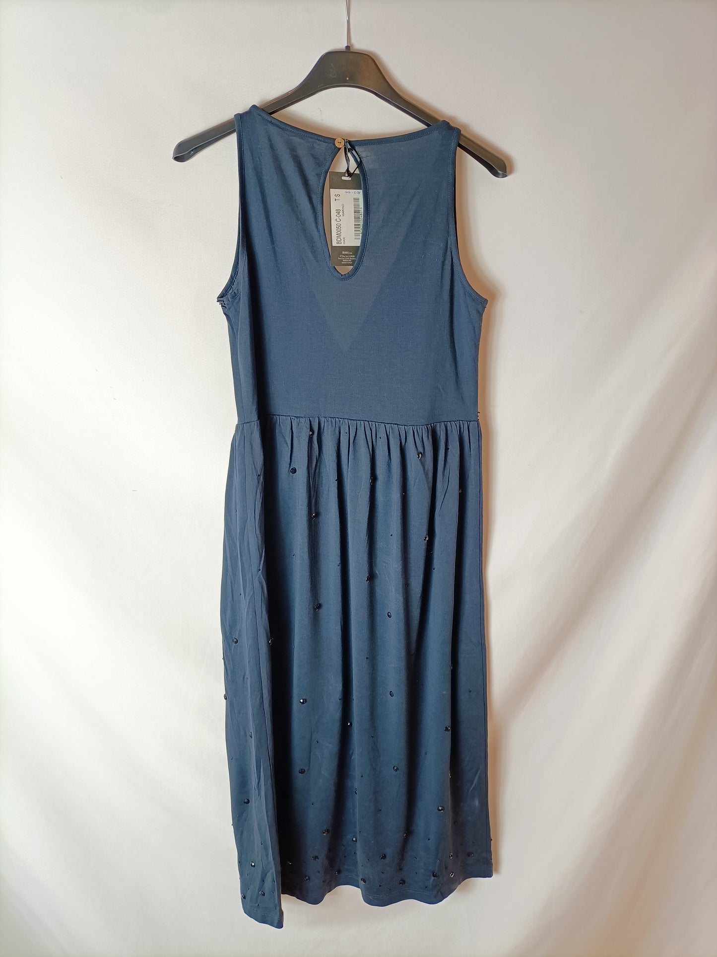 ARMAND BASI. Vestido azul abalorios  T.s