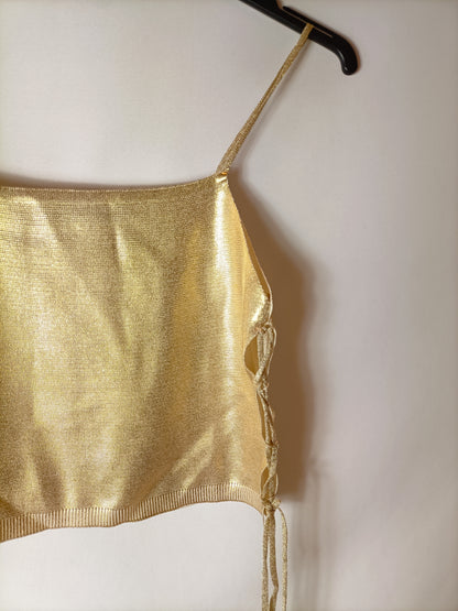 ZARA. Top dorado punto T.s