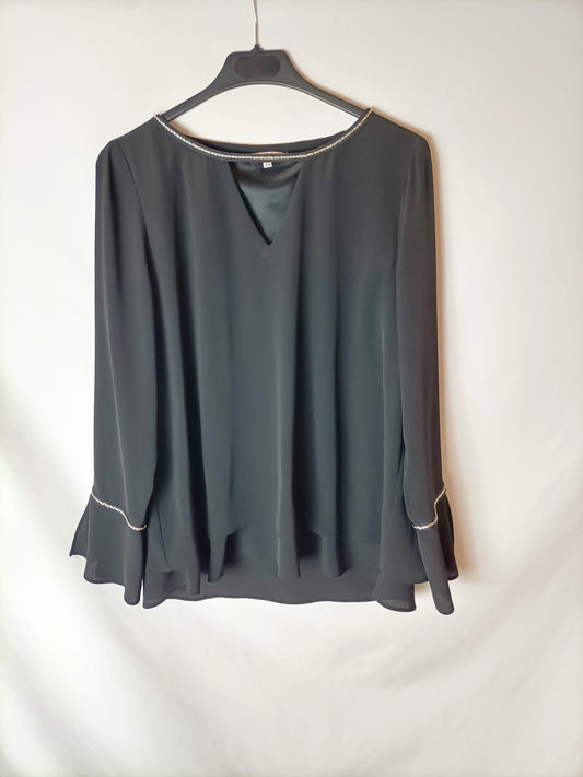 FORMAULA JÓVEN. Blusa negra plateados T.38