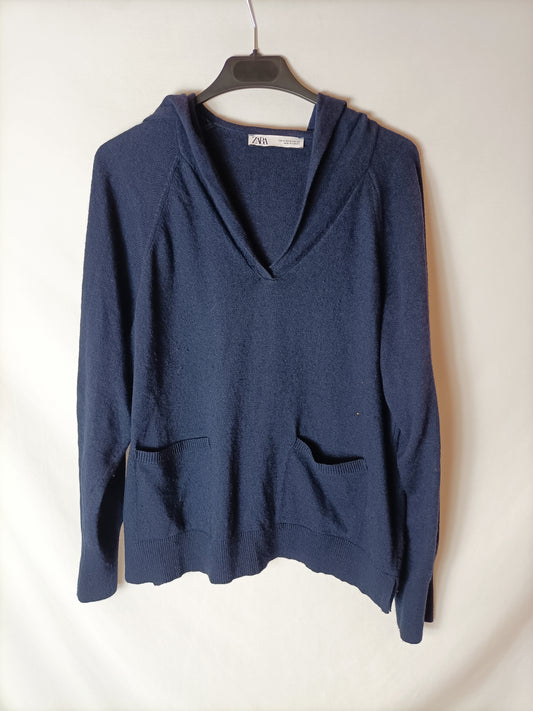 ZARA. Jersey azul cuello T.m