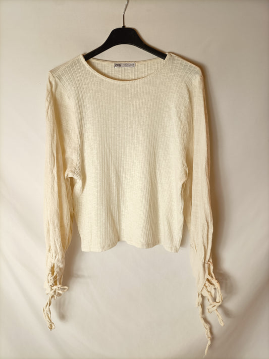 ZARA. Top beige doble textura T.s