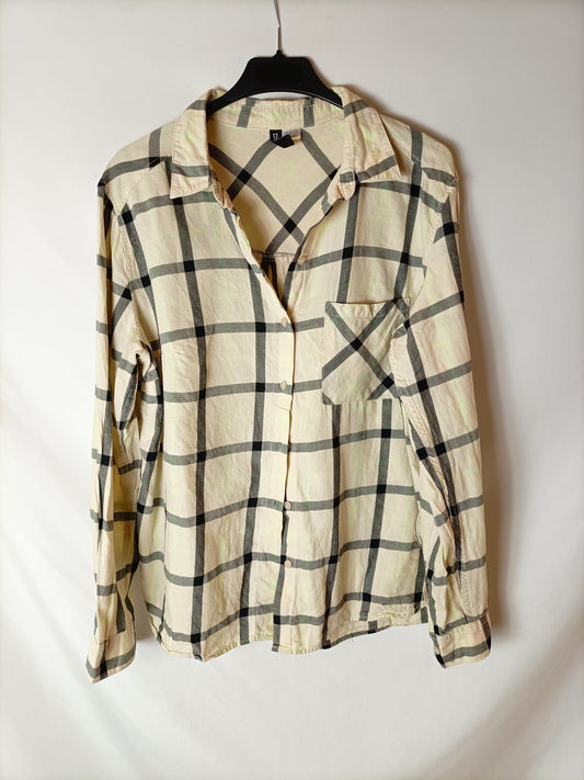 H&M. Camisa beige cuadros T.42