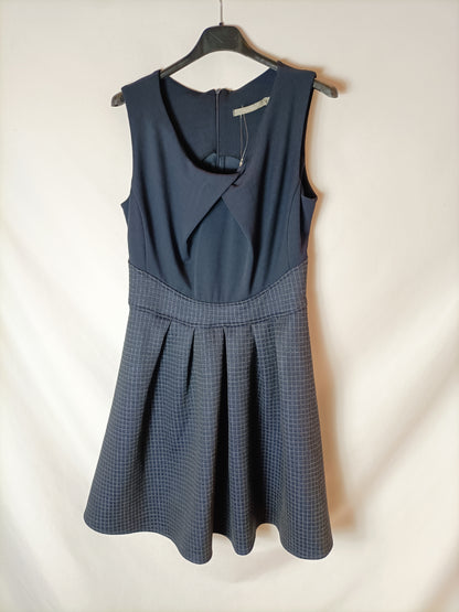 MISS SIDECAR. Vestido doble textura azul. T. S