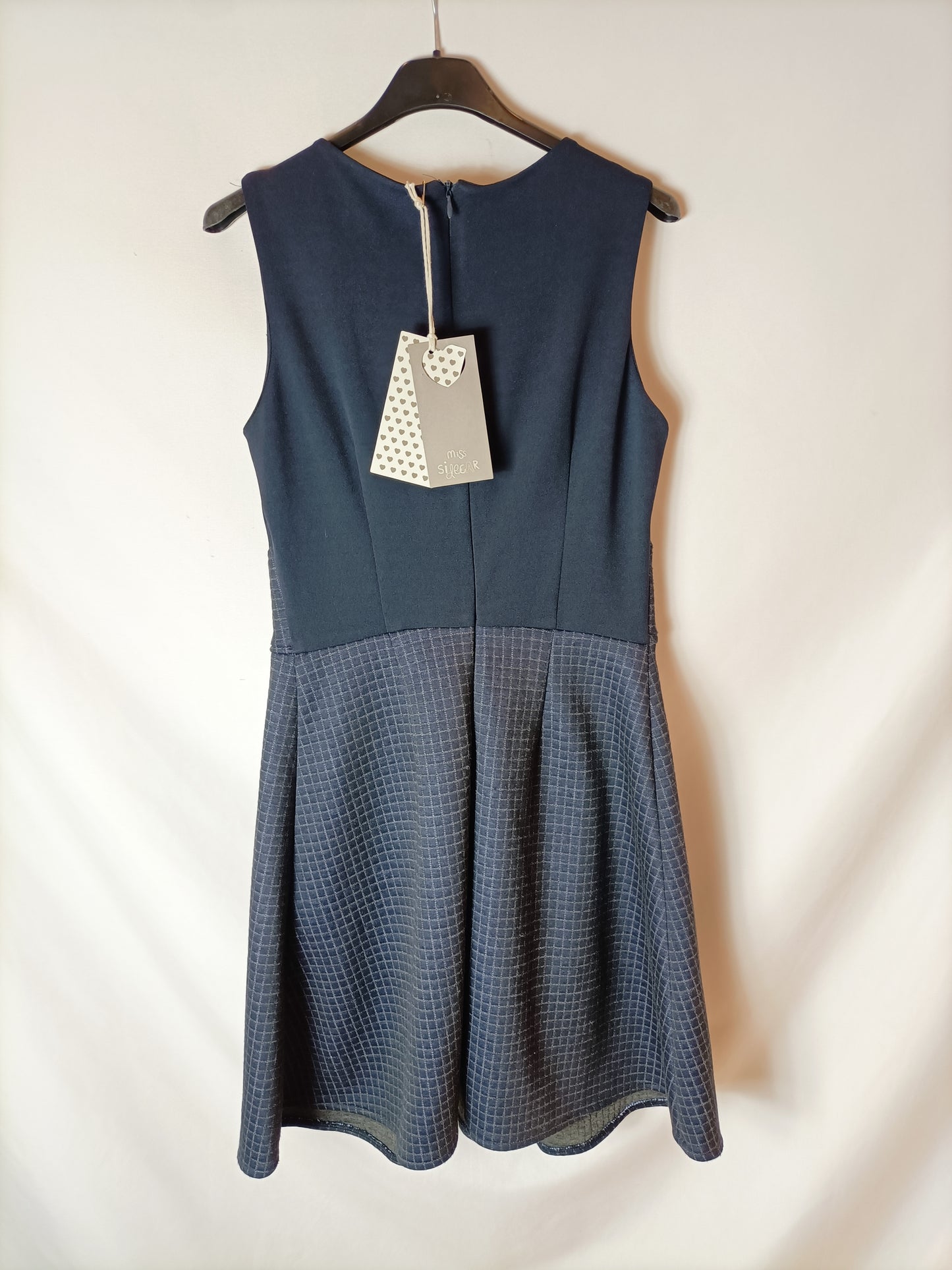 MISS SIDECAR. Vestido doble textura azul. T. S