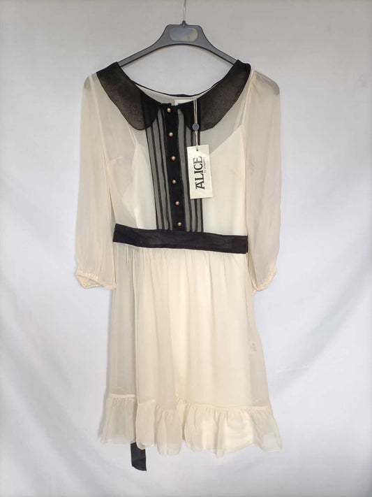 CORTE INGLLÉS. Vestido beige seda T.4 (m)