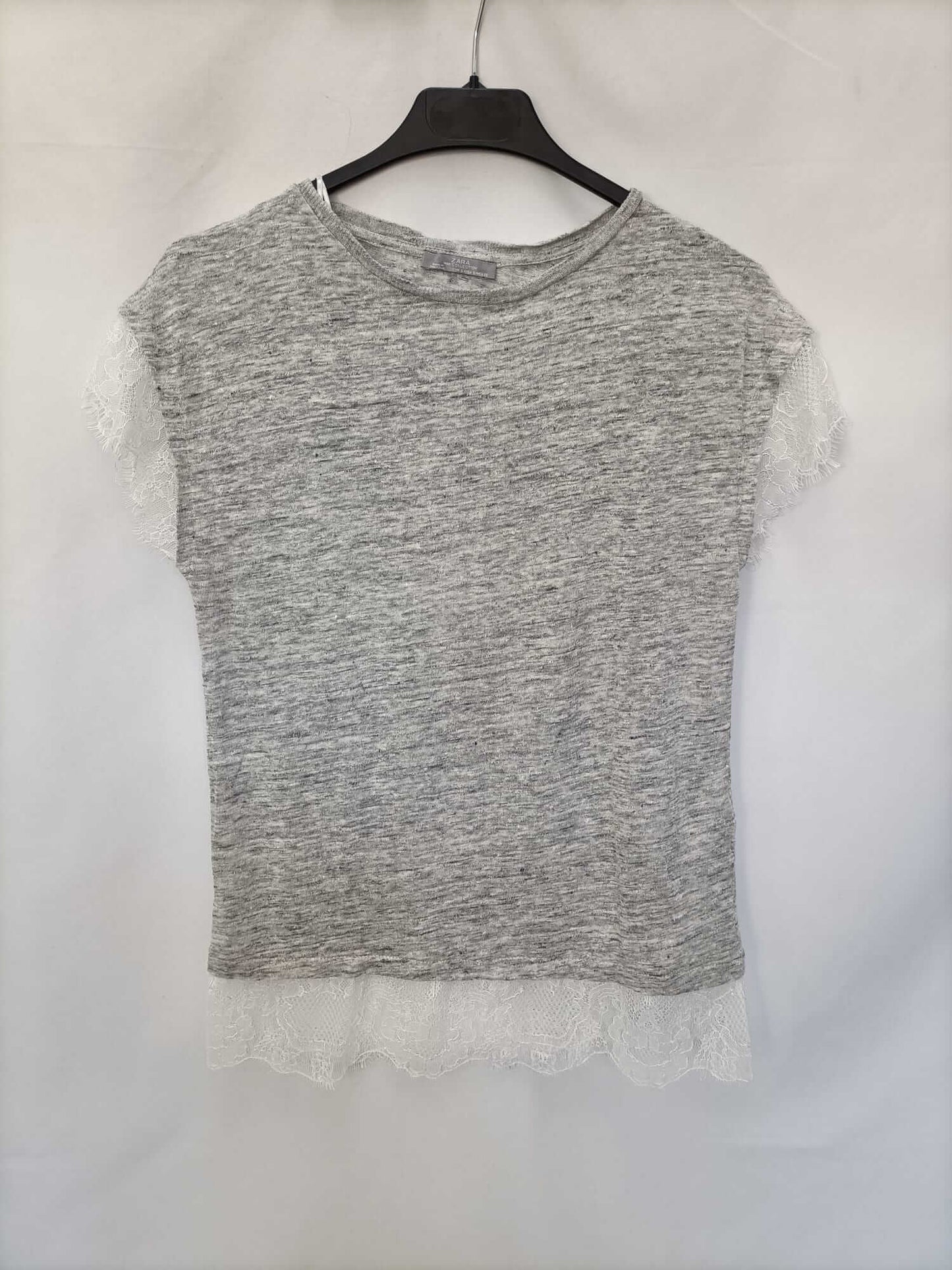 ZARA.Camiseta gris jaspeada T.s