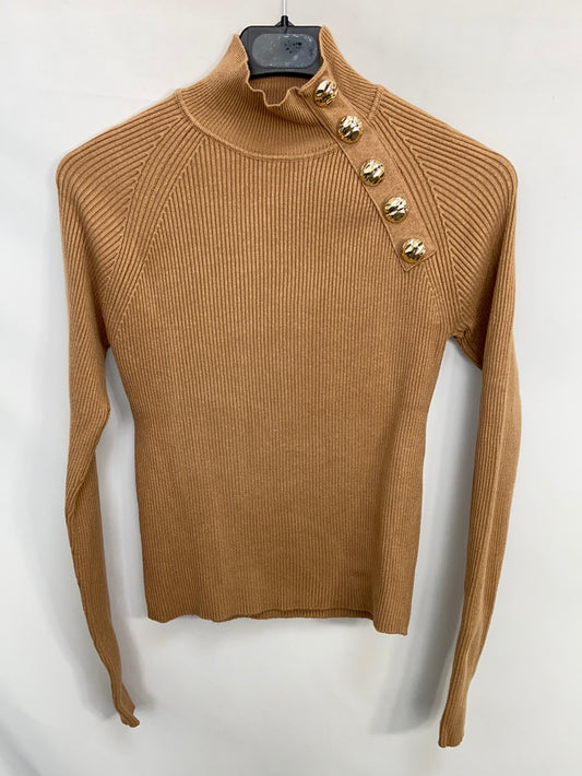 ZARA.Jersey punto fino camel botones T.s