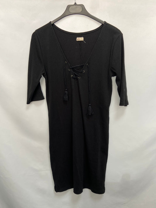 HOLLISTER.Vestido corto negro canalé T.M