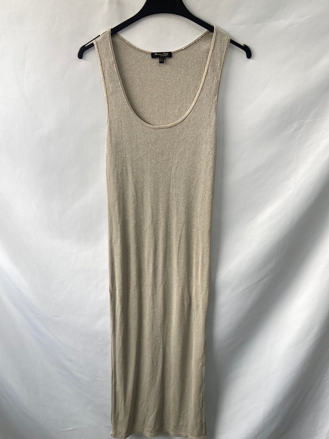 MASSIMO DUTTI.Vestido largo punto beige T.XS