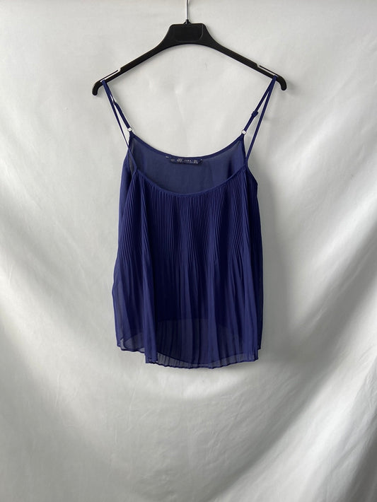 ZARA. Top azul plisado T.s