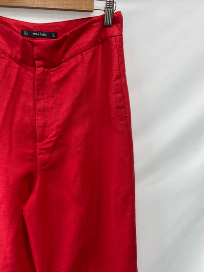 ZARA.Pantalones rojos anchos lino T.M