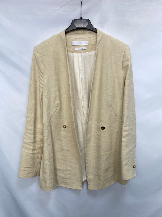 MANGO PREMIUM.Blazer beige Lino y seda T.XS