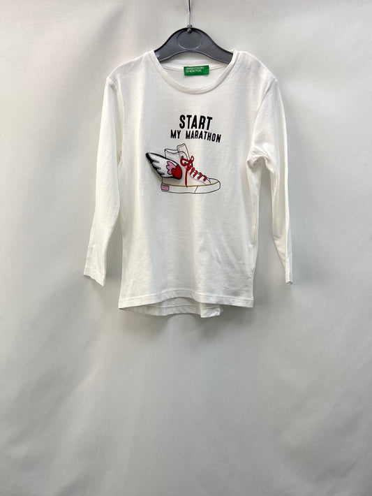 BENETTON. Camiseta blanca manga larga T.18-24 meses