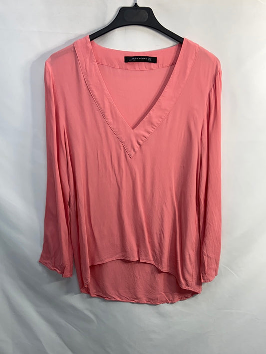 ZARA.Blusa rosa chicle T.M