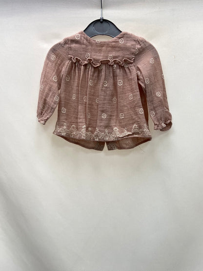 ZARA.Top rosa bordado 1-3 meses