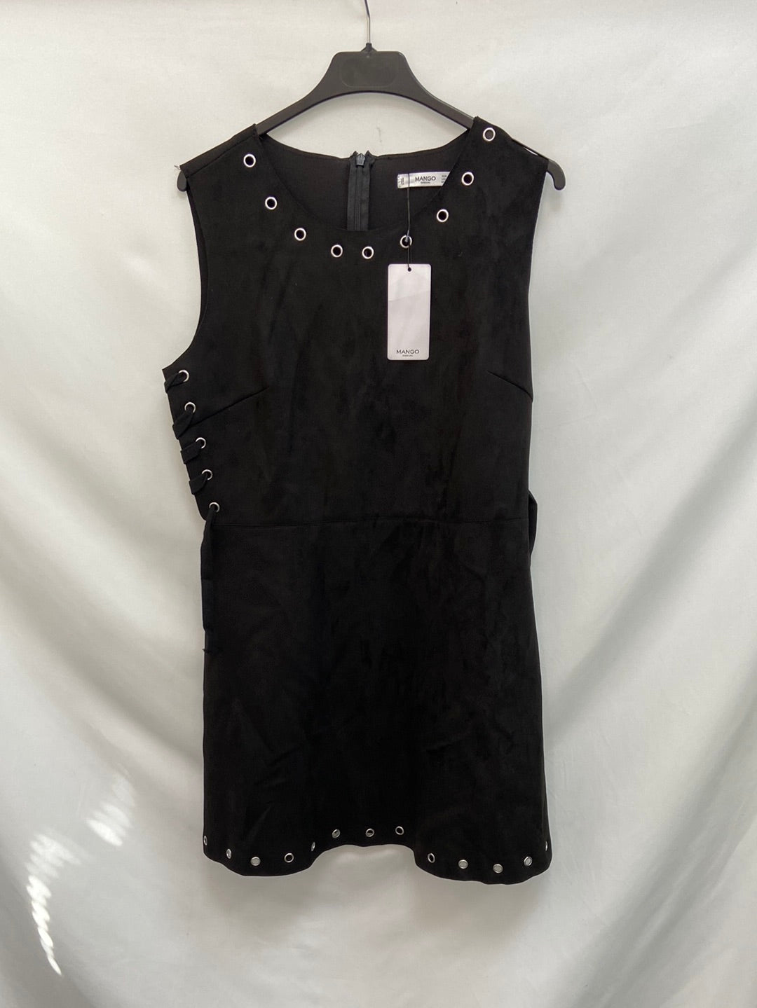 MANGO.Vestido negro antelina cuerdas T.L