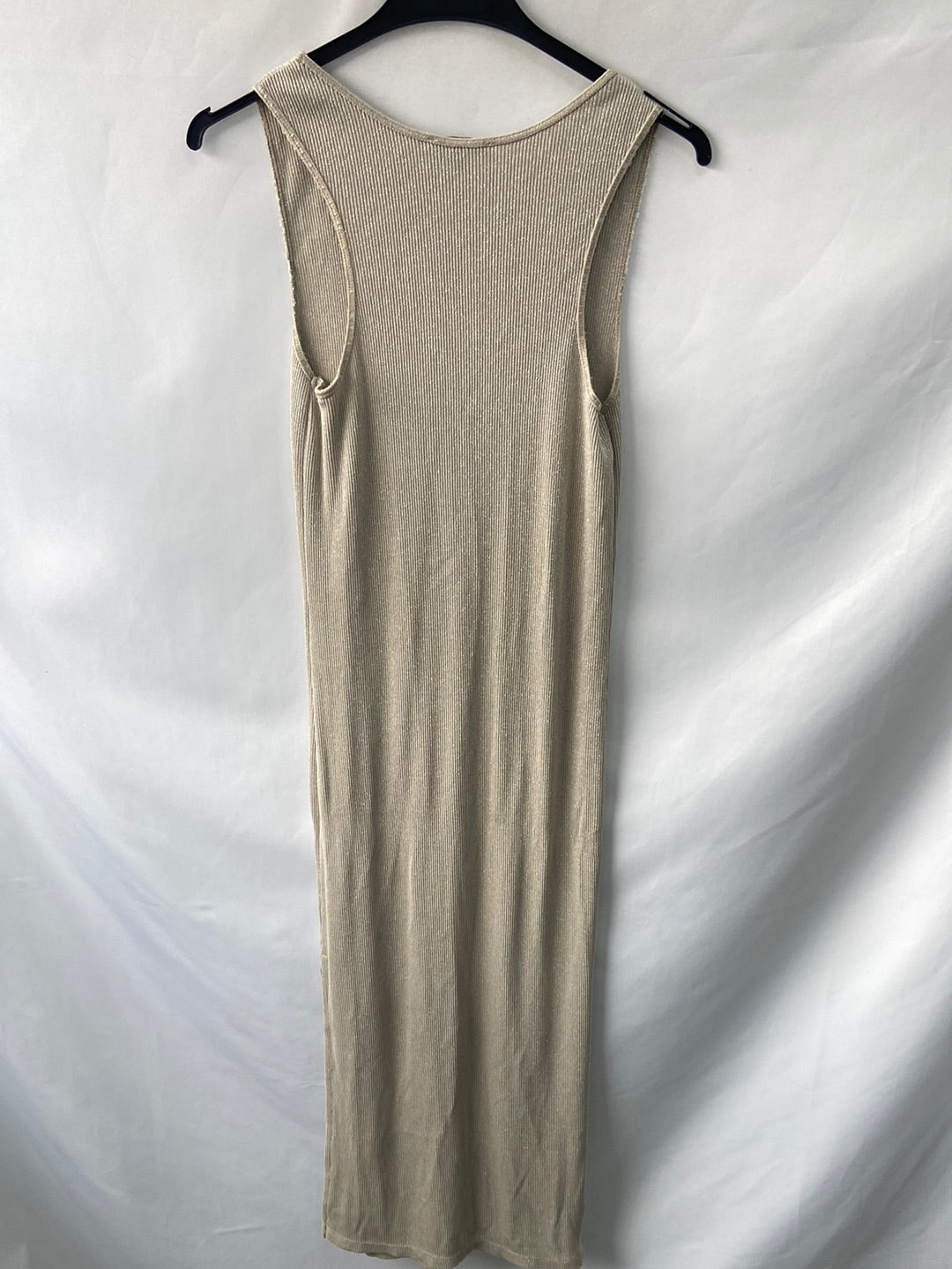 MASSIMO DUTTI.Vestido largo punto beige T.XS