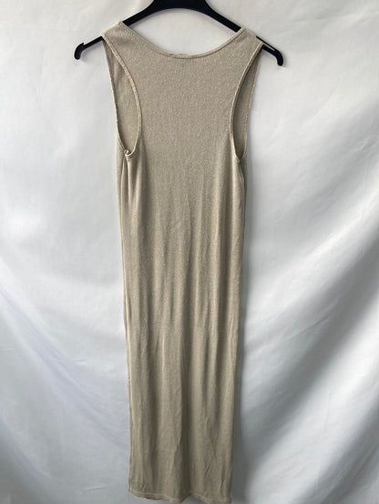 MASSIMO DUTTI.Vestido largo punto beige T.XS