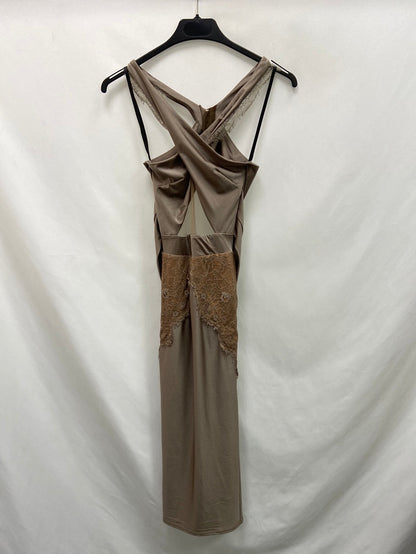 MICHAEL COSTELLO X REVOLVE.Vestido nude satinado T.XXS