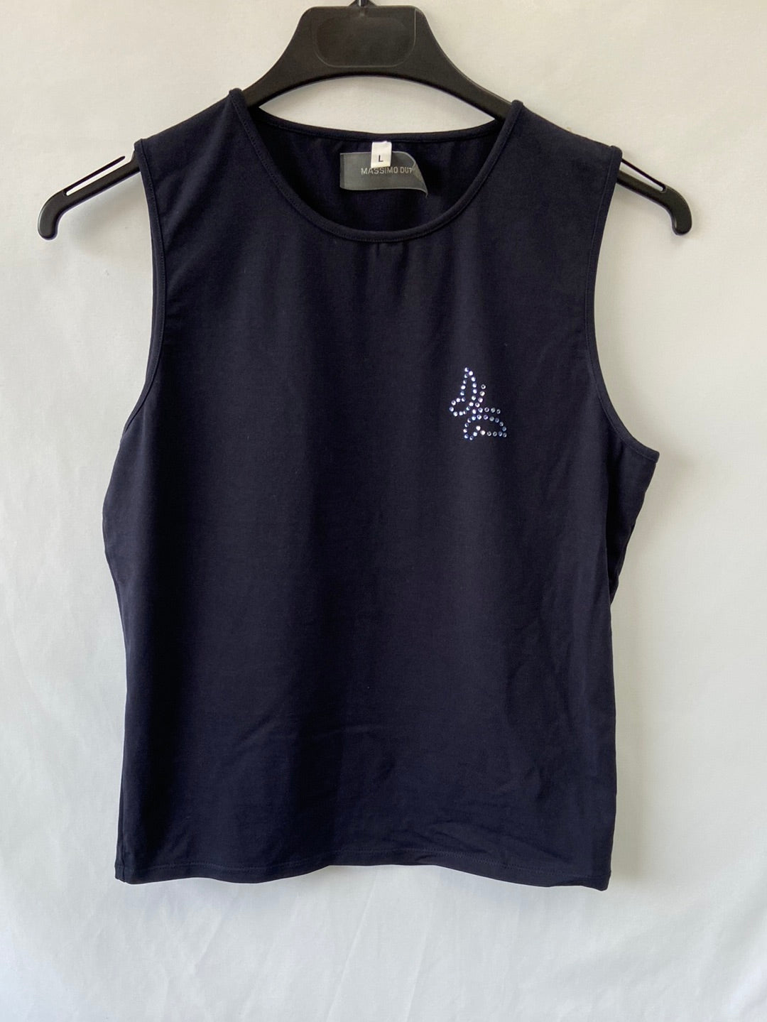 MASSIMO DUTTI.Camiseta elástica azul pedrería T.L