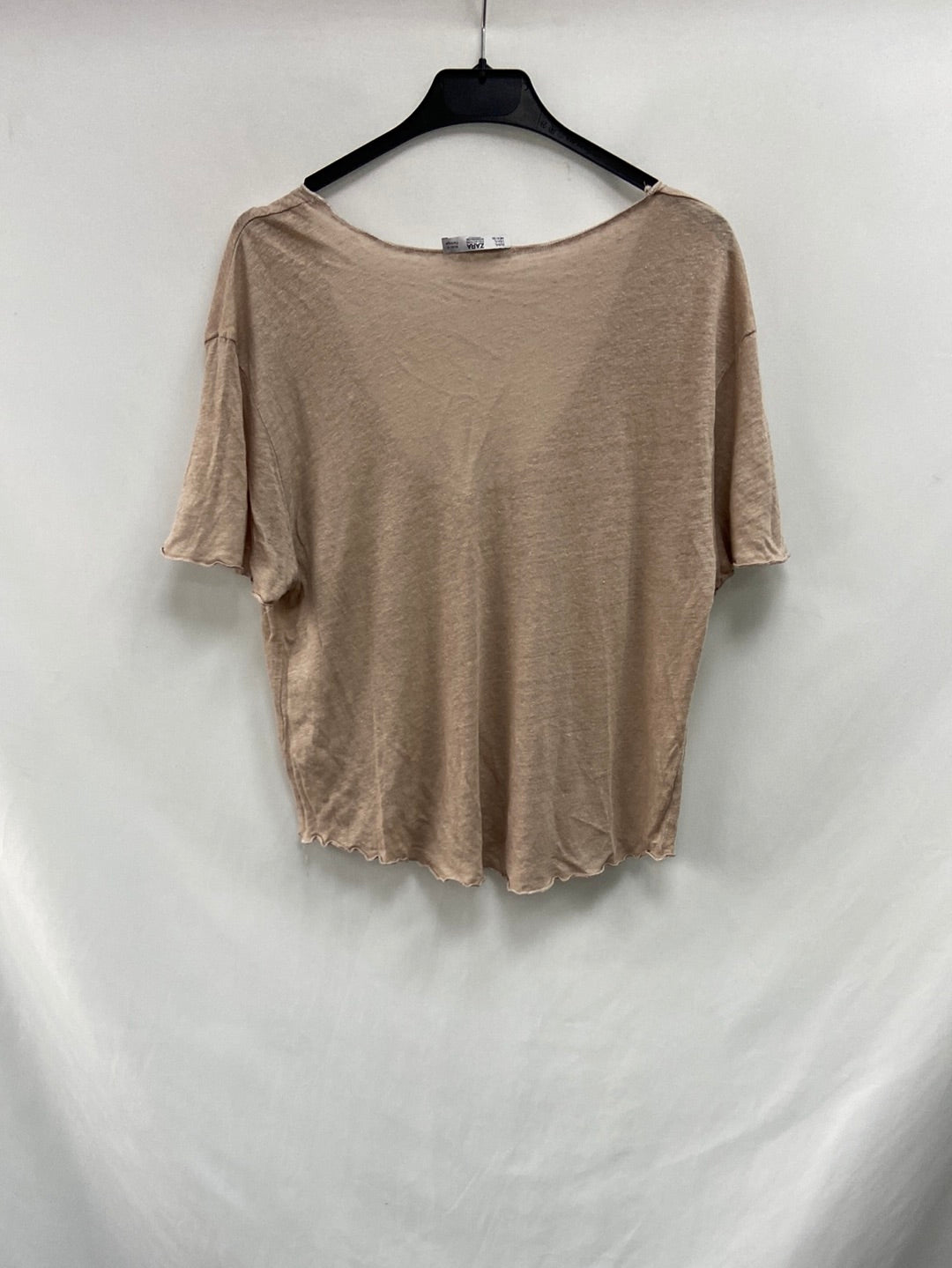 ZARA.Camiseta beige lino T.l