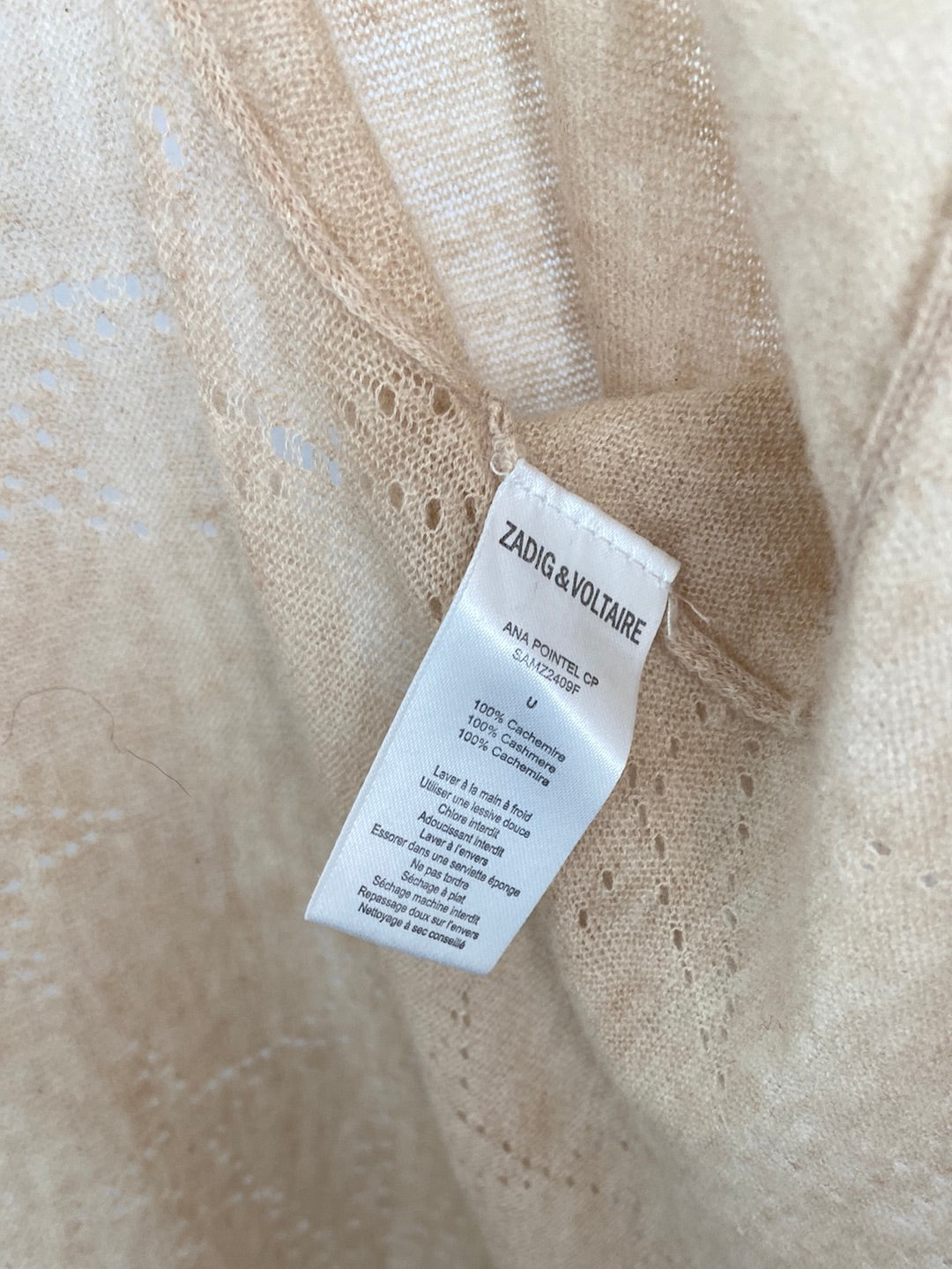 ZADIG&VOLTAIRE.Chaqueta cashemere asimétrica beige troquelada TU(m)