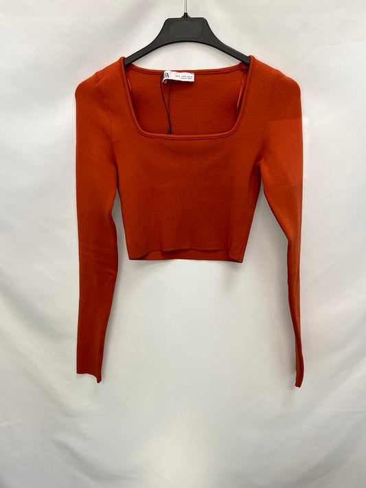 ZARA.Croptop punto teja T.s