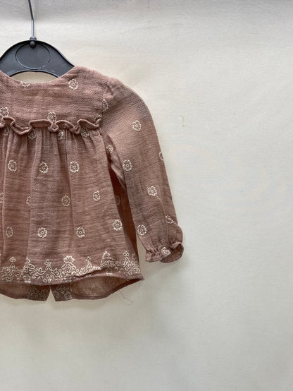 ZARA.Top rosa bordado 1-3 meses