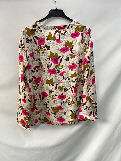 ZARA. Blusa beige flores rosa fucsia T.s