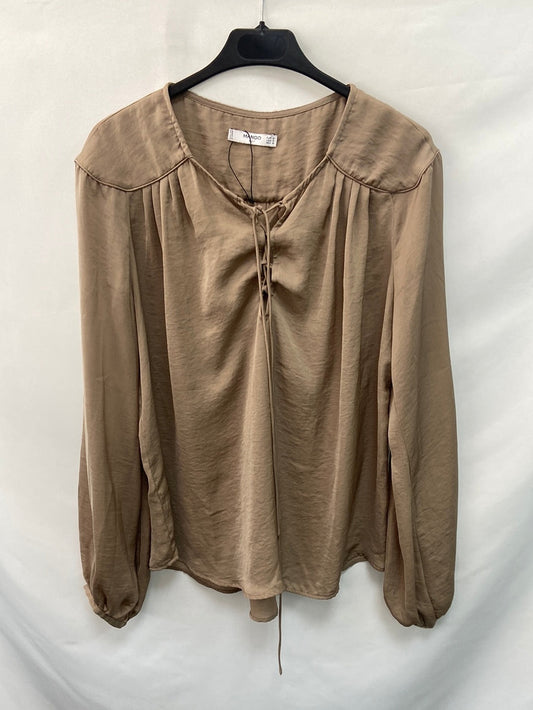 MANGO. Blusa beige cuerdas T.m