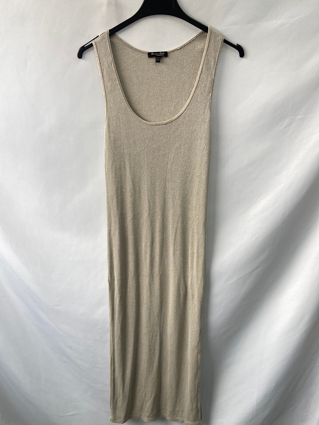 MASSIMO DUTTI.Vestido largo punto beige T.XS