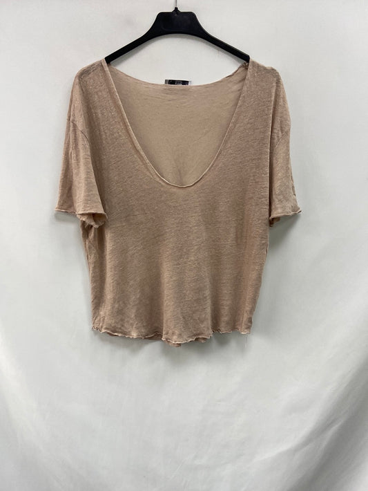 ZARA.Camiseta beige lino T.l