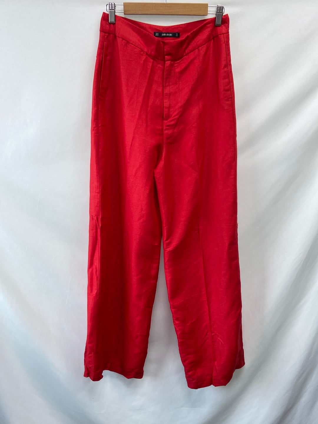 ZARA.Pantalones rojos anchos lino T.M