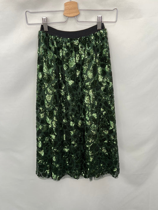 BELLEROSE.Falda midi verde lentejuelas T.xs