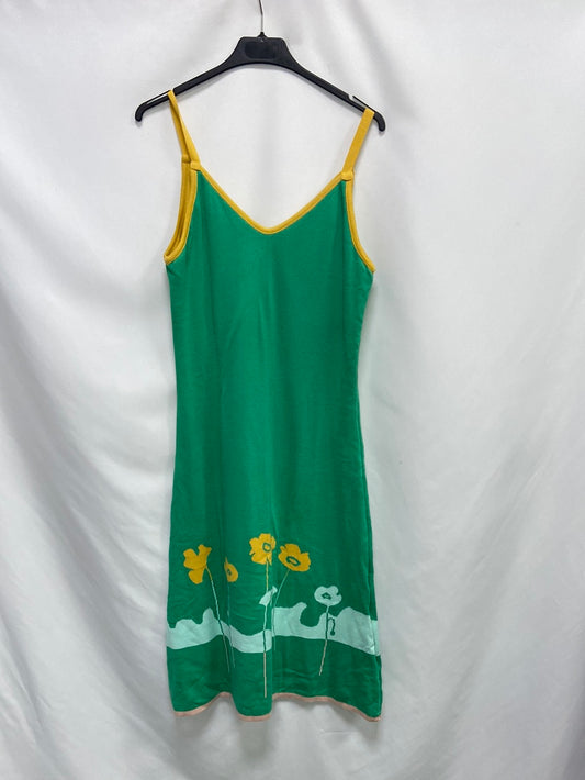 OTRAS. Vestido midi  punto verde T.m/l