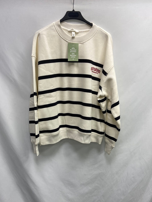 H&M.Sudadera beige rayas T.M