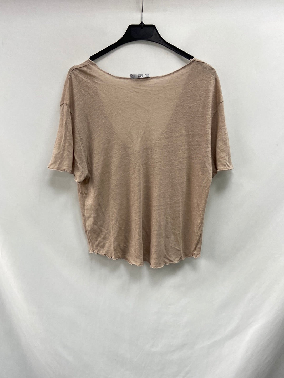 ZARA.Camiseta beige lino T.l