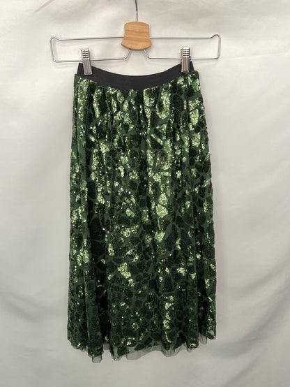 BELLEROSE.Falda midi verde lentejuelas T.xs