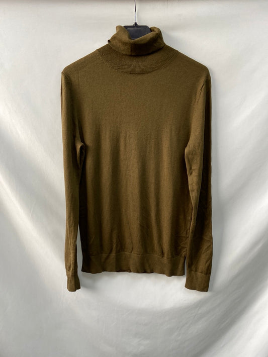 MASSIMO DUTTI. Jersey cuello vuelto punto fino verde botella  T.l