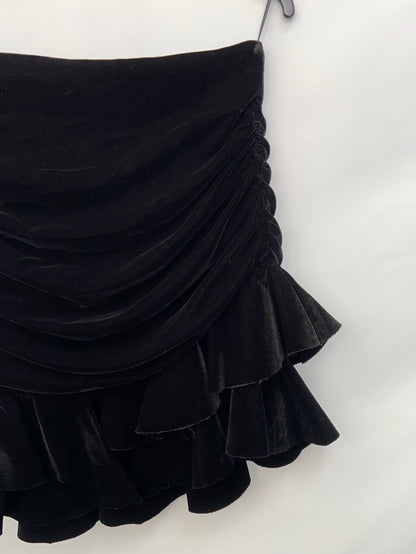 ZARA.Falda corta plisada con volantes terciopelo T.s