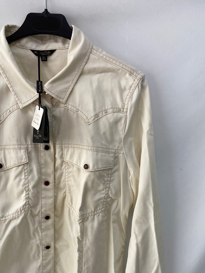 MASSIMO DUTTI.Camisa denim fluida beige T.L