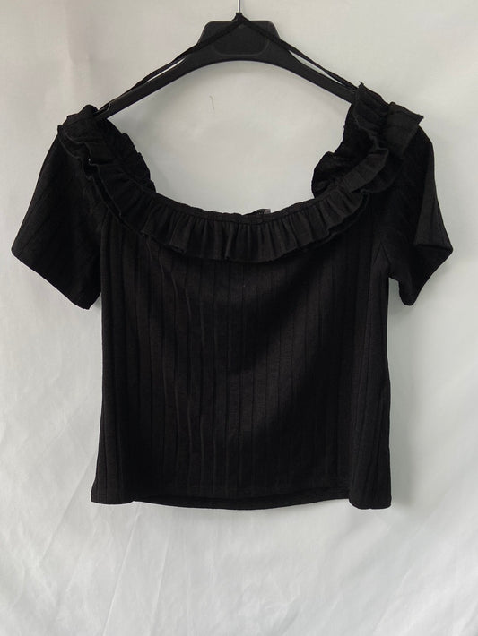 ZARA.Top negro canalé T.L