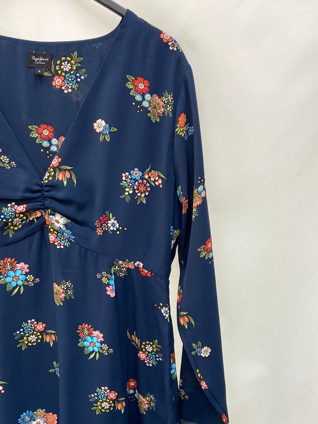 PEPE JEANS.Vestido azul flores T.M