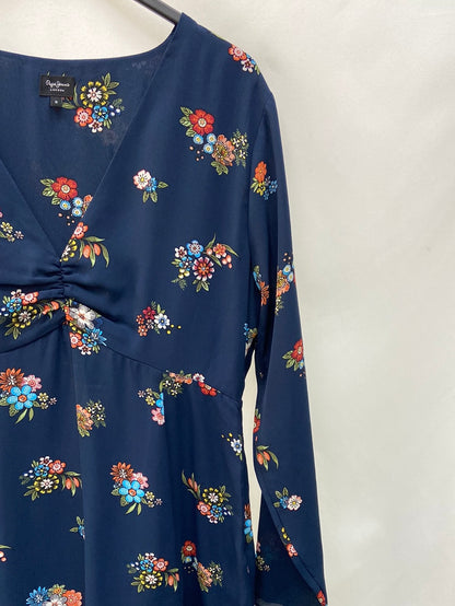 PEPE JEANS.Vestido azul flores T.M