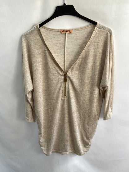 MOSNOVA.Camisa beige cremallera T.L(m)