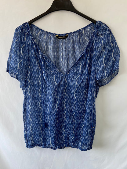 MASSIMO DUTTI.Blusa semitransparente azules T.s