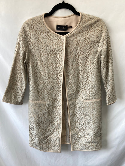 MASSIMO DUTTI.Abrigo beige encaje T.36