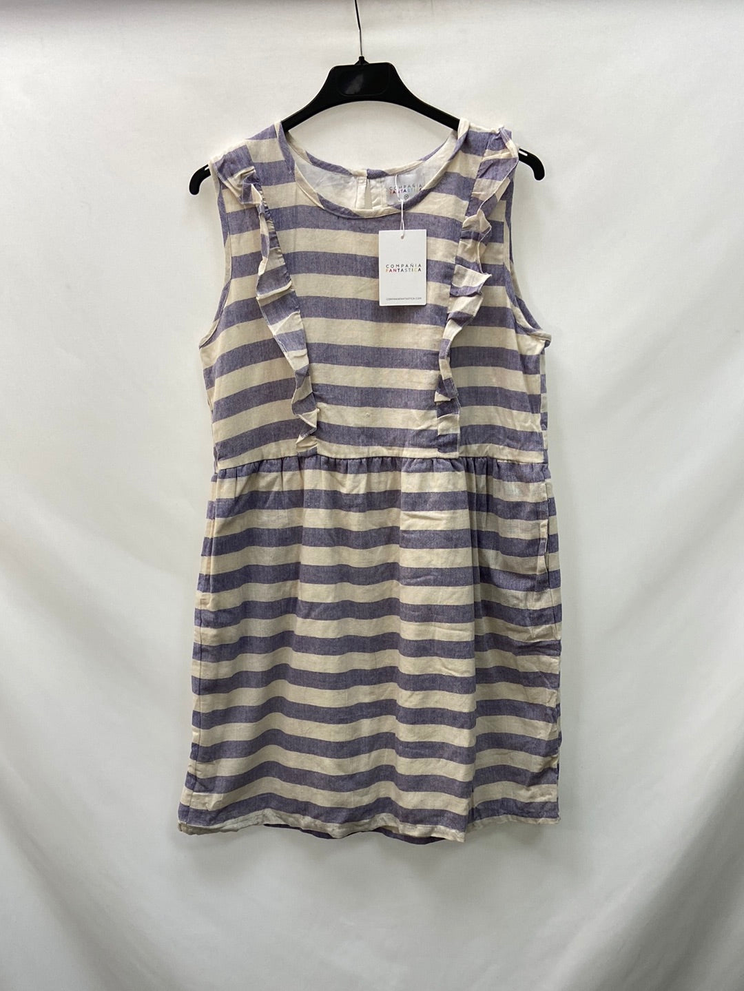 COMPAÑIA FANTÁSTICA.Vestido rayas azul y beige T.m