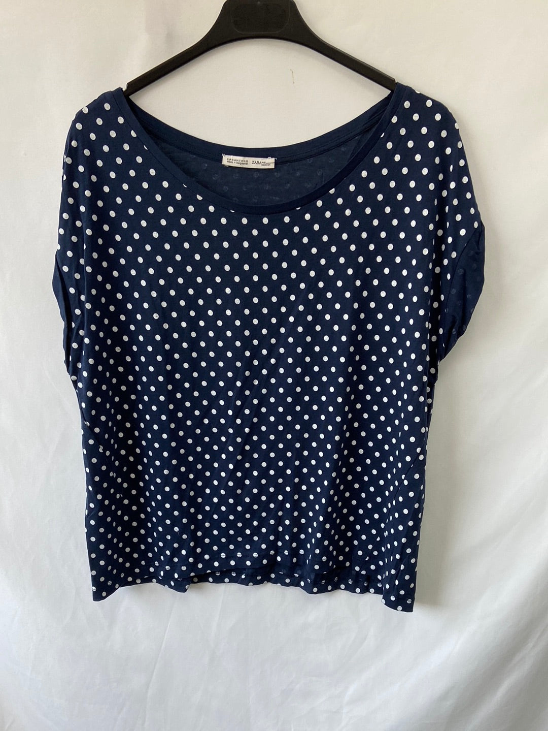 ZARA.Camisera amplia azul lunares elástica T.S